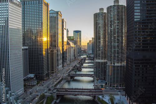 Chicago skyline. Chicago downtown skyline at dusk.