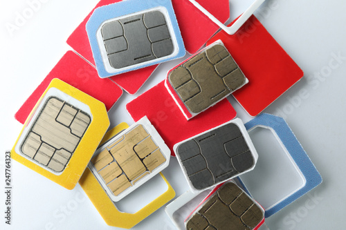 Different sim cards on white background