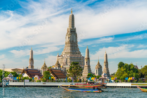 Temple of dawn Wat Arun with Chao Praya river sightseeing landmark of Bangkok