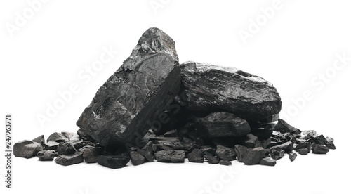 black coal chunks isolated on white background