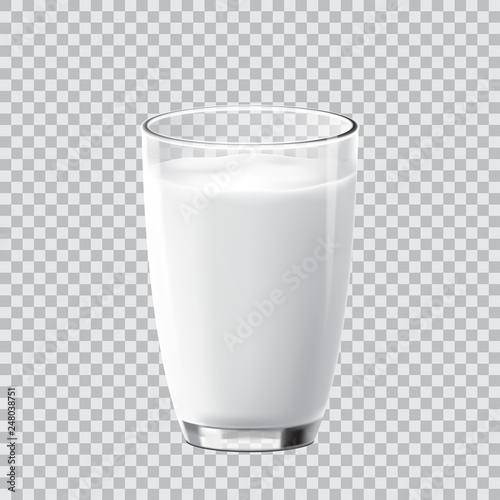 Realistic crear glass of milk isolated on transparent background. Vector illustration