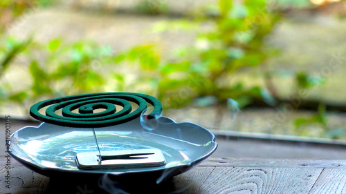 TOKYO, JAPAN : Burning green MOSQUITO COIL in Japanese house in summer season.