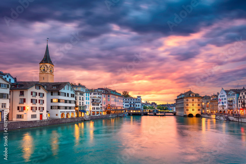 Zurich. Cityscape image of Zurich, Switzerland during dramatic sunset.