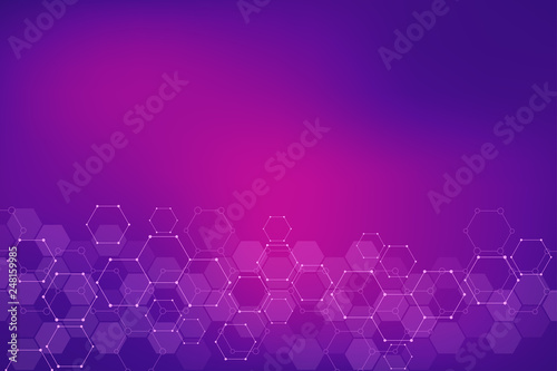 Science and technology background with hexagons pattern. Hi-tech background of molecular structures and chemical engineering.