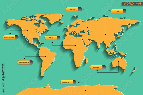 vector of seven continent with world map and text icon