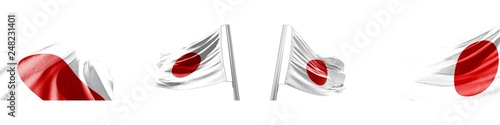 Set Flags of Japan on white background. 3D illustration
