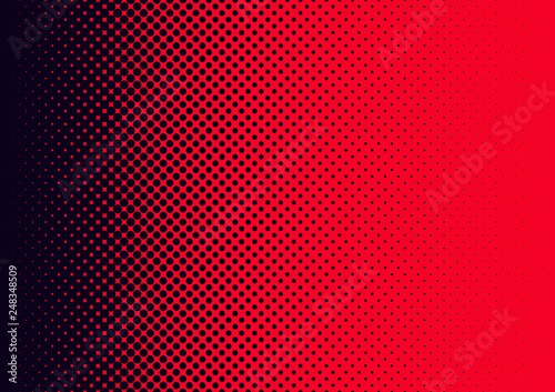 Dark blue and red duotone gradient half tone dots vector background.