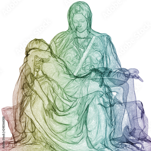 Pietà di Michelangelo, scansione in 3d, rappresentazione in wire, deposizione del cristo, Crocefissione, Arte, Scultura, Illustrazione 3d