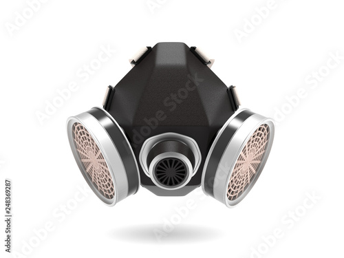 Gas mask. Black respirator. 3d rendering illustration isolated on white background