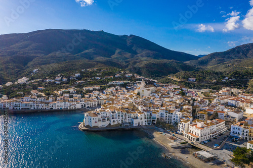 Cadaques Spain panorama aerial drome photo view. Sunny day by the sea. Popular travel destination