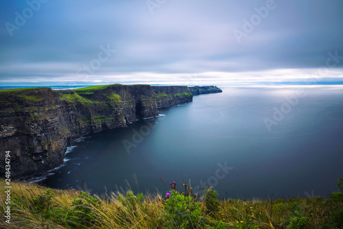 Panoramic view of the scenic Cliffs of Moher in Ireland