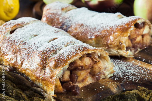 Traditional puff pastry strudel with apple