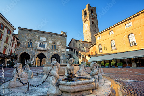 Piazza Vecchia in Bergamo Old town, Italy