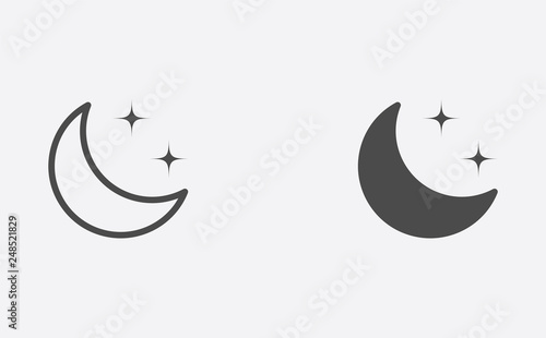 Half moon outline and filled vector icon sign symbol