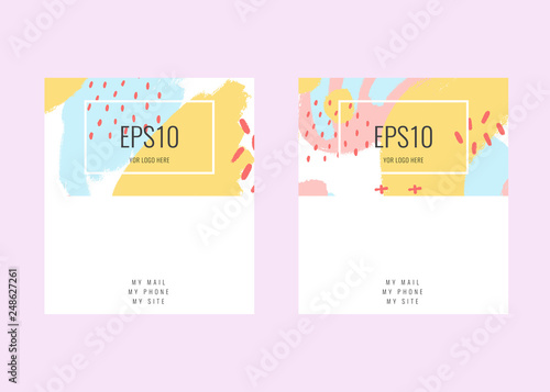 Stock vector business card with a pastel color design. Abstract background. Memphis style