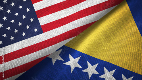 United States and Bosnia and Herzegovina two flags textile cloth, fabric texture