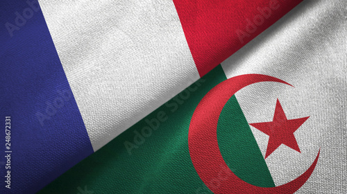 France and Algeria two flags textile cloth, fabric texture