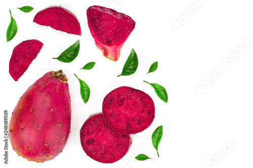 red prickly pear or opuntia isolated on a white background with copy space for your text. Top view. Flat lay