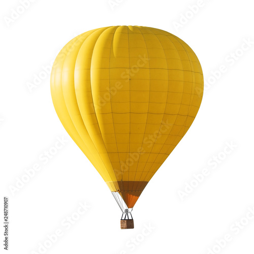 Bright yellow hot air balloon on white background