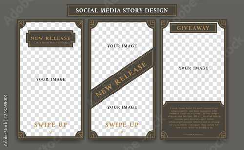 Editable Social media story design template in vintage artdeco retro frame style for new product promotion or giveawy