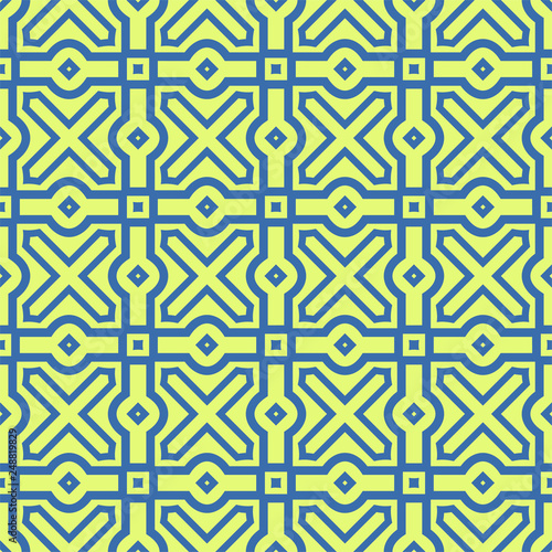 Seamless Pattern With Abstract Geometric Style. Repeating Sample Figure And Line. Vector illustration. Blue, light green color