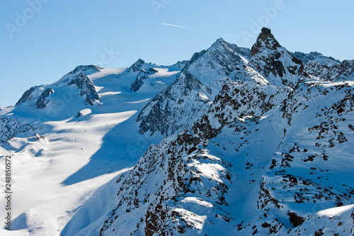 French Alps from Mont Vallon in Meribel Mottaret Les Trois Vallees ski area France