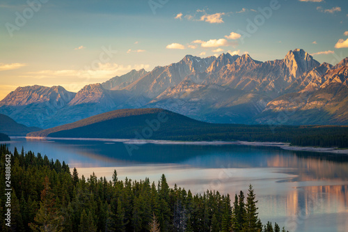 Sunset over Lower Kananaskis Lake in Peter Lougheed Provincial Park, Alberta, Canada