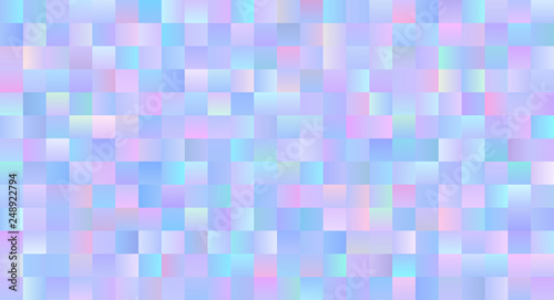 Seamless Holographic Gradient Pixel Vector Pattern. Iridescent Sparkling Polygonal Background. Fantasy Blue, Pink, Aqua and Purple Glittering Texture. Repeating Pattern Tile Swatch Included.