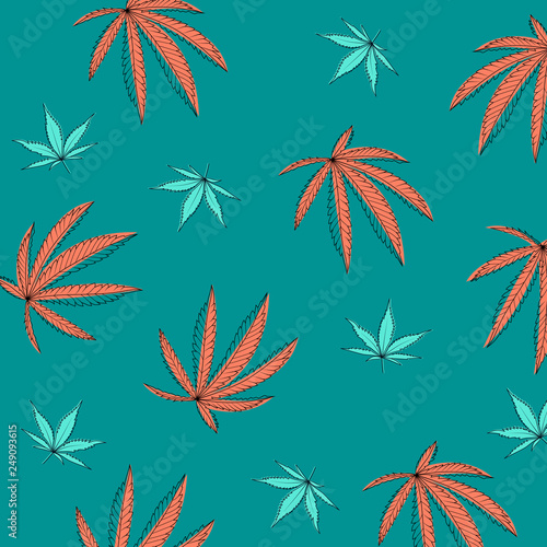 Seamless pattern with marijuana hemp leaves.