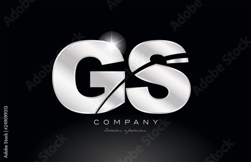 silver letter gs g s metal combination alphabet with grey color on black background logo