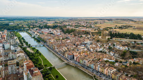 Aerial view of Balaguer with the river Segre, La Noguera, (Province of Lleida, Catalonia, Spain)