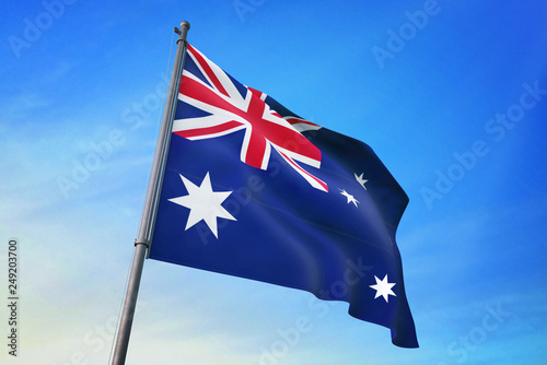 Australia flag waving on the blue sky 3D illustration