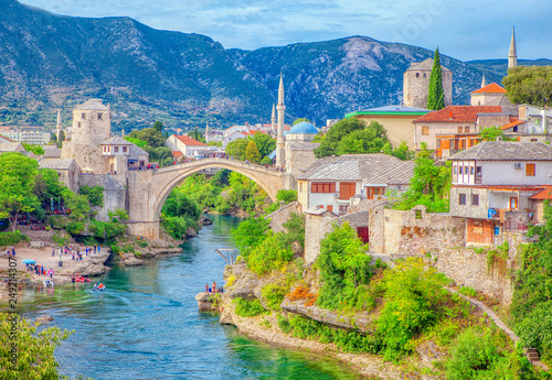 Landscape of Mostar and bridge in Bosnia and Herzegovina