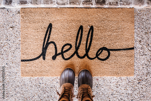 Hello Doormat and duck boots