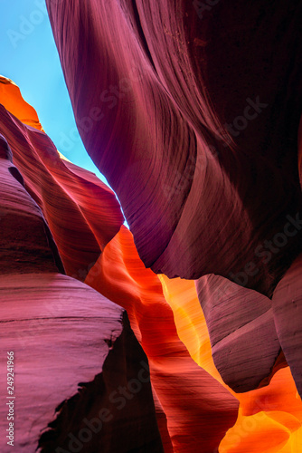 Unique natural diverse sand labyrinths of the lower Antelope Canyon in Arizona