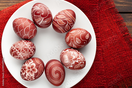 Still life with Pysanka, decorated Easter eggs