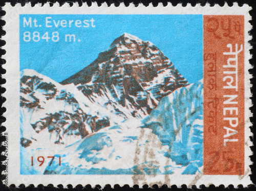 Image of Mount Everest on stamp of Nepal