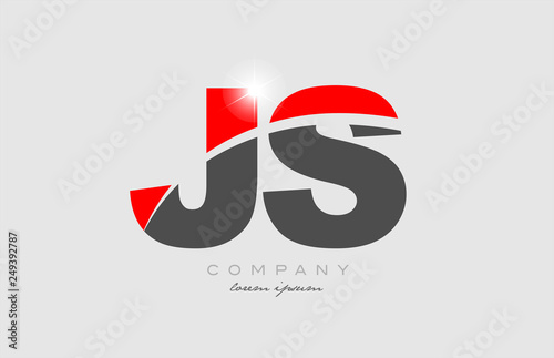 combination letter js j s in grey red color alphabet for logo icon design