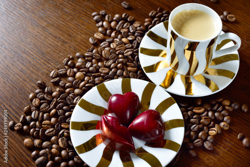 A cup of espresso coffee with chocolate.