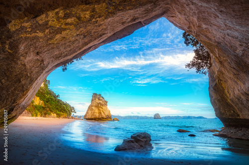 view from the cave at cathedral cove,coromandel,new zealand 42