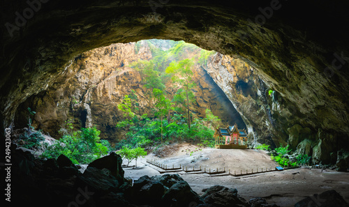 Amazing Phraya Nakhon cave in Khao Sam Roi Yot national park at Prachuap Khiri Khan Thailand is small temple in the sun rays in cave.