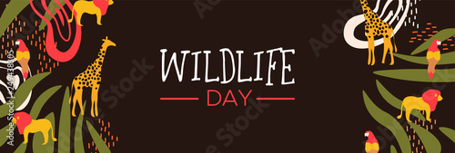 Wildlife Day safari web banner with wild animals