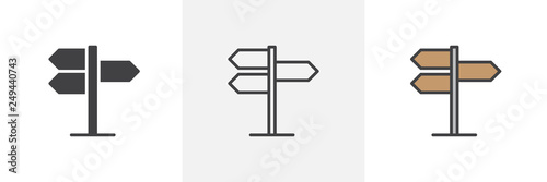 Traffic direction board icon. Line, glyph and filled outline colorful version, street signpost outline and filled vector sign. Symbol, logo illustration. Different style icons set. Pixel perfect 
