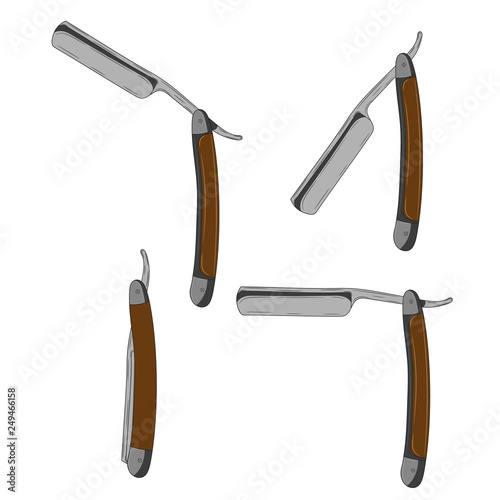 Set of colored barber straight razor. Vector illustration
