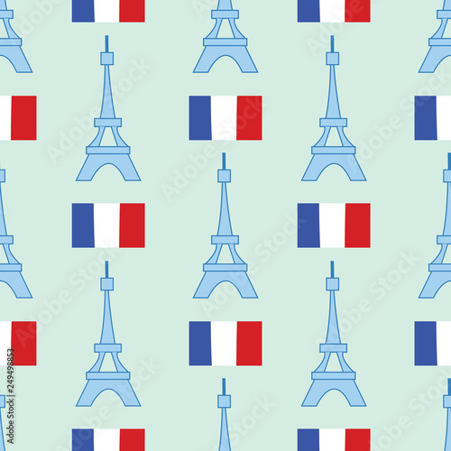 seamless pattern with eiffel tower and france flag