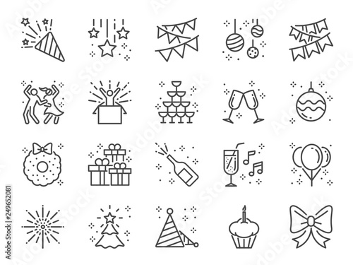 Party line icon set. Included icons as celebrate, celebration, dancing, music, congrats and more.