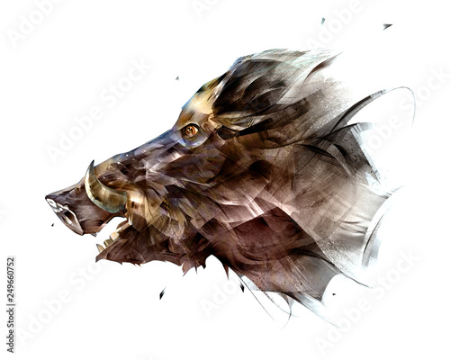 painted isolated bright face animal boar from the side