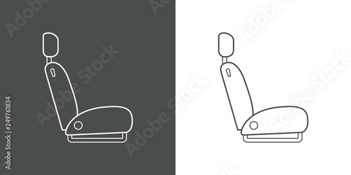 Icono plano lineal asiento de coche en gris y blanco