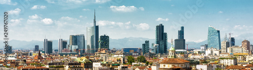 Panoramic view of Milan, Italy. Skyline of Milano city in summer.