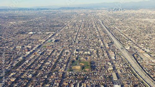 Aerial view of 110 freeway near Los Angeles, California